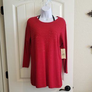 Reba Holiday Luxe Red Sweater w/gems  NWT